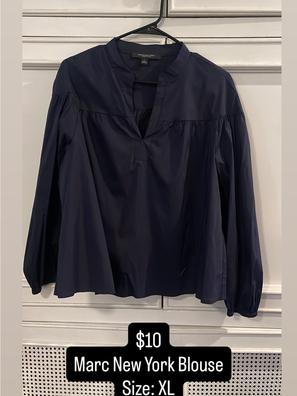 Marc New York Navy Split-Neck Long Sleeve Blouse